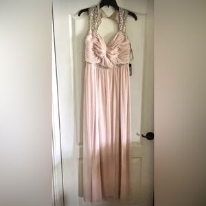 Adrianna Papell Long Dress Women’s Size 12 Pink Silver Sequins Gown RSP $209 NEW